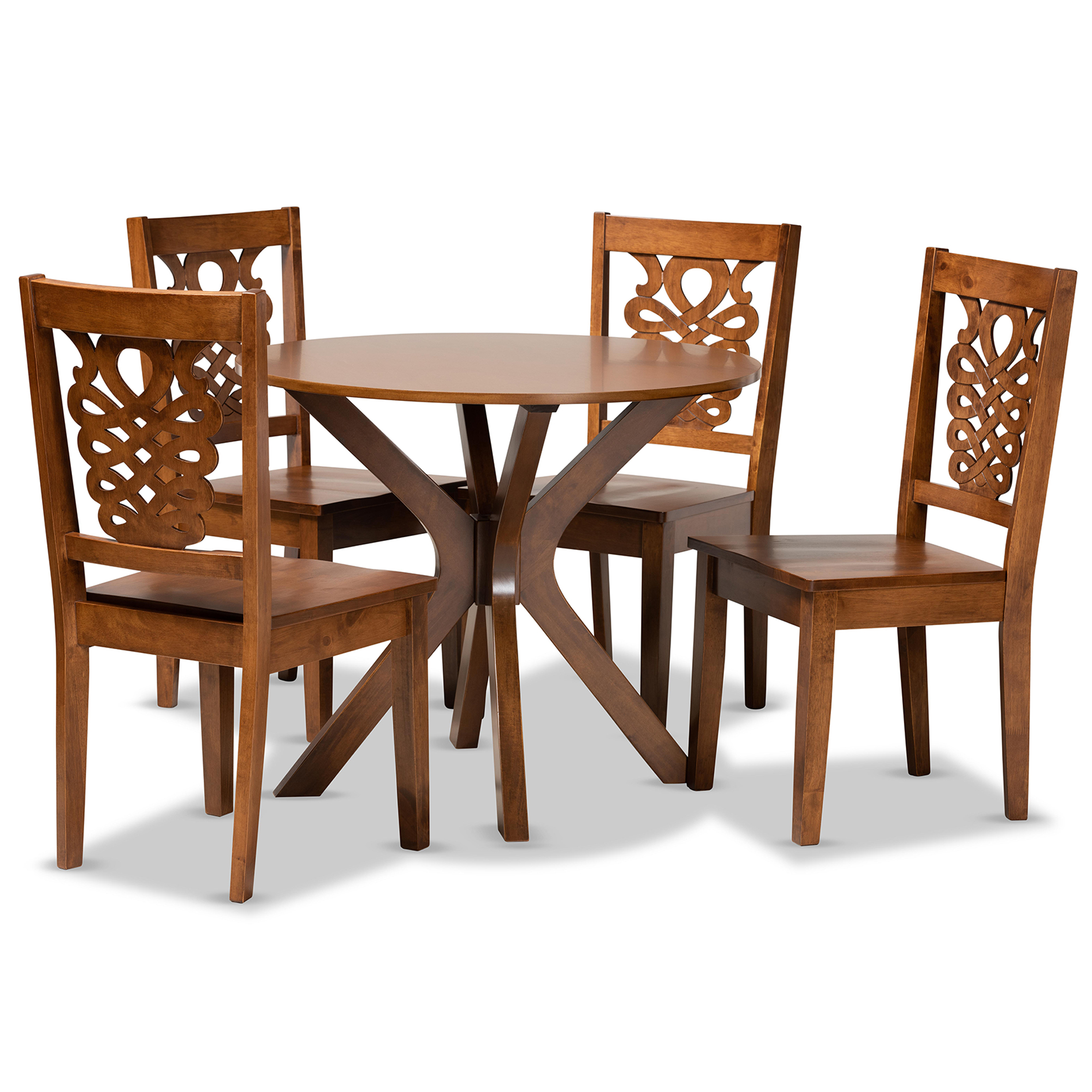 Baxton Studio Liese Modern and Contemporary Transitional Walnut Brown Finished Wood 5-Piece Dining Set